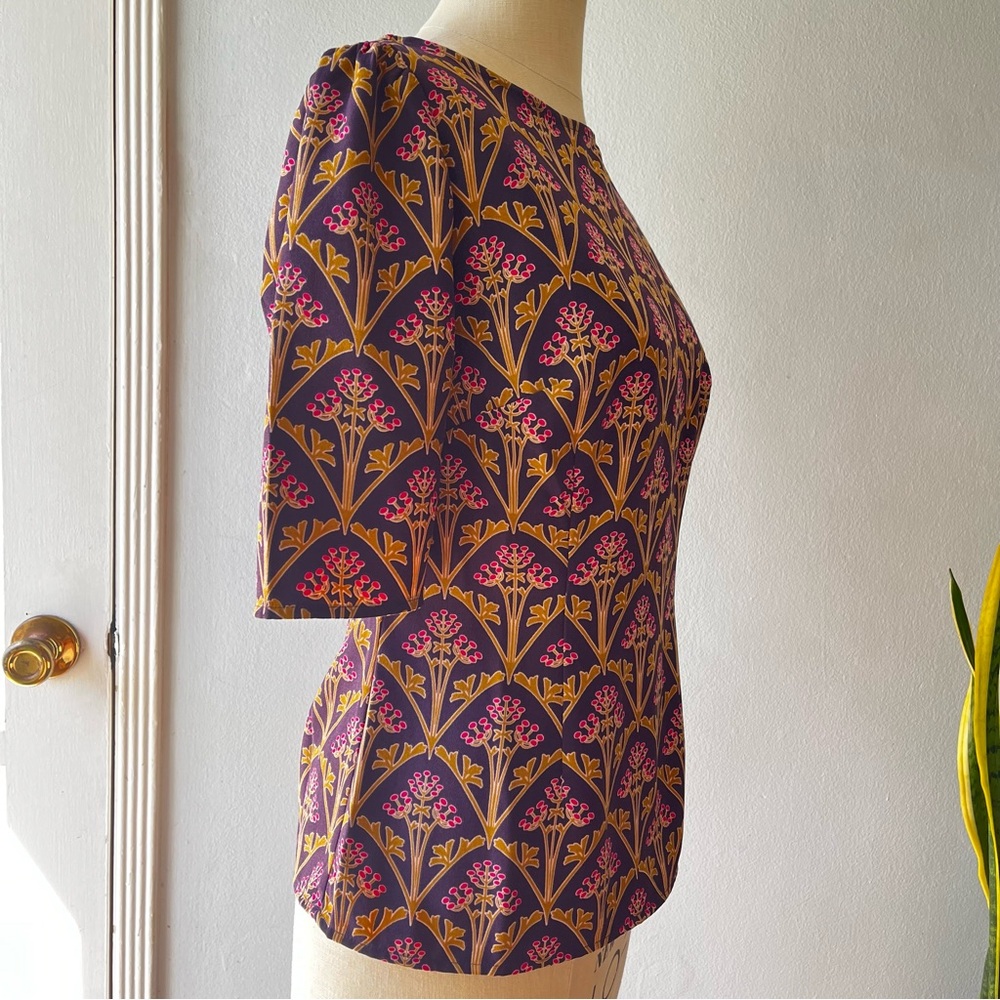 Boden• Purple & Gold Olive Branch Blouse• Sz 6 - Picture 4 of 16